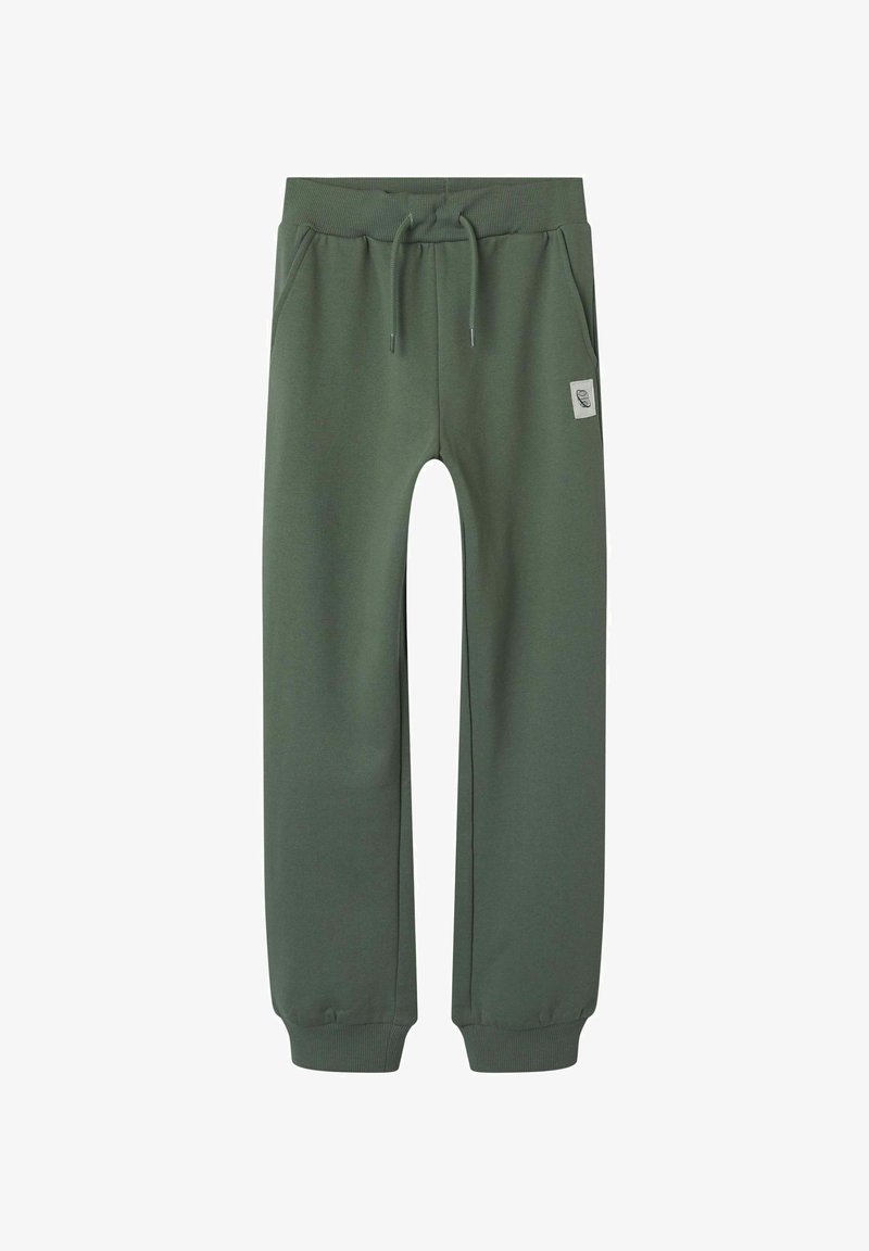 Grüne, lässig geschnittene Jogginghosen aus weichem Baumwollmix, mit elastischem Bund, Kordelzug, Seitentaschen und einem Logo-Patch.