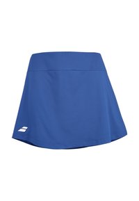 Gonna sportiva blu con vita larga e piccolo logo bianco vicino all'orlo sul lato sinistro.