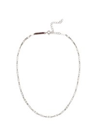 Collana in argento con anelli ovali e rotondi, dotata di chiusura a molla e catena regolabile per personalizzare la lunghezza.