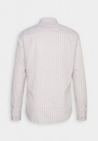 Helles, langärmliges Hemd mit schmalen weißen vertikalen Streifen. Verfügt über einen klassischen Kragen, Knopfmanschetten und einen geraden Schnitt am Saum.