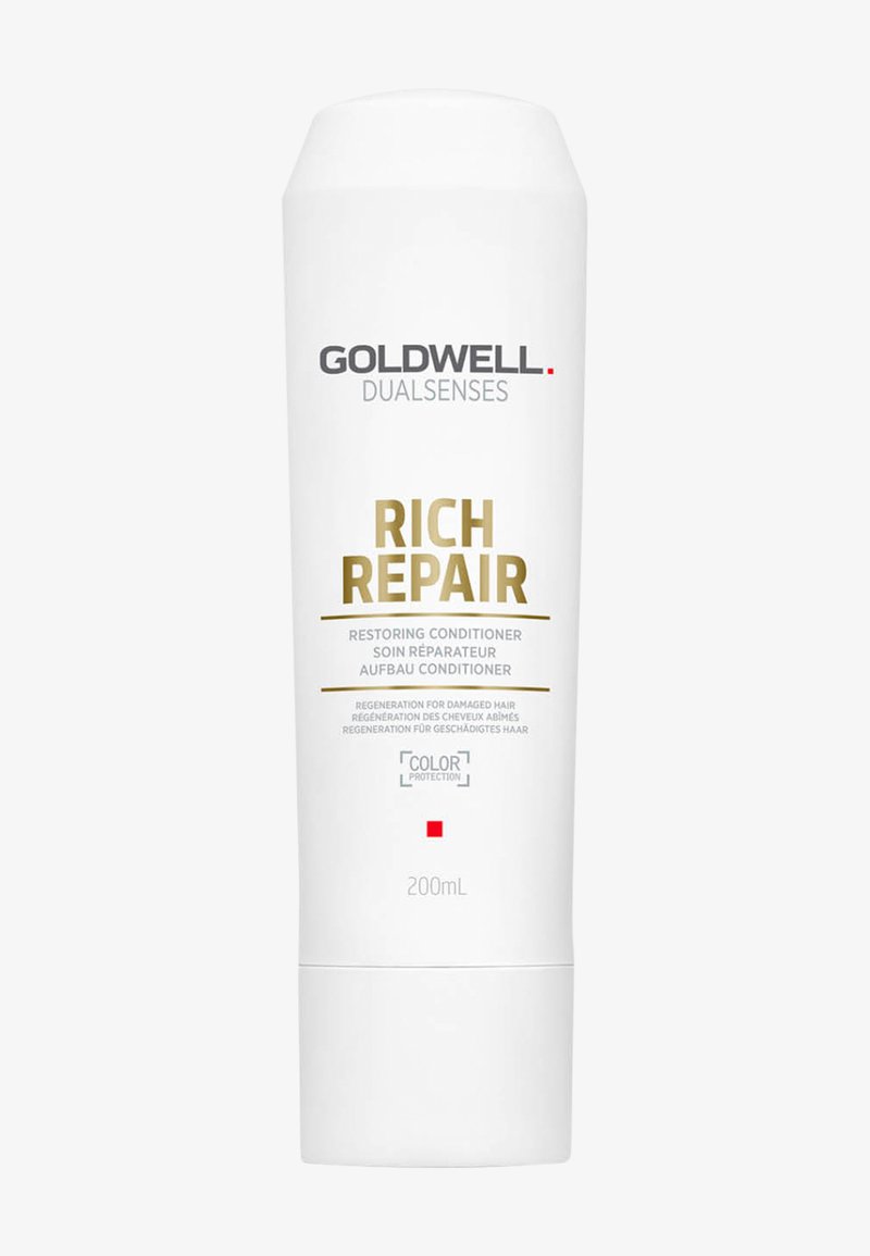 Flacon d’après-shampoing réparateur Goldwell Dualsenses Rich Repair, 200 ml, pour la régénération des cheveux abîmés et protégés par la couleur.
