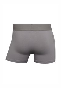 Bóxer gris con una textura suave, cinturilla elástica y un diseño ajustado. Presenta detalles de costura a lo largo de las costuras.