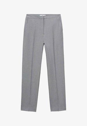 Sive krojene hlače iz gladkega blaga. Imajo ravno sprednjo stran, dva stranska žepa in ravne nogavice.