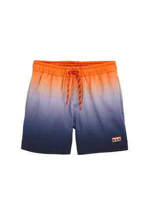 Shorts da nuoto corti con una sfumatura dall'arancione al blu navy. Presentano una vita elastica con coulisse regolabile e un'etichetta con logo sul lato.