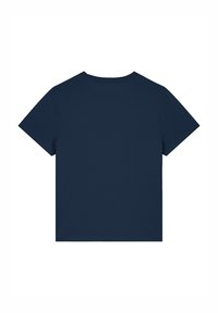 Marineblaue T-Shirt mit Rundhalsausschnitt und kurzen Ärmeln. Hergestellt aus weichem Stoff, mit einem schlichten, ungeschmückten Design.