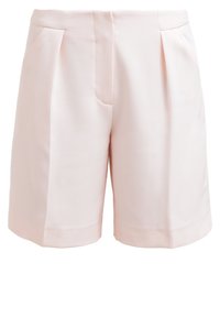 Lichtroze op maat gemaakte shorts van soepel materiaal, met voorplooien, zijzakken en een gestructureerd ontwerp met een rechte snit.