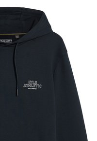 Felpa nera con cappuccio in misto cotone. Caratterizzata da cappuccio con cordino e logo ricamato bianco "LYLE ATHLETIC" sul petto. Design semplice, senza fantasie.