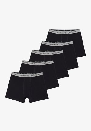 Schwarze Boxer-Brief in einem Pack mit fünf, mit einem grauen Bund und einem schwarzen Logo. Hergestellt aus weichem Material mit einer körpernahen Passform.