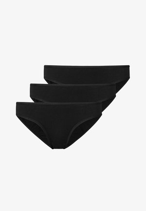 Schwarzes Baumwoll-Bikini-Höschen-Set, drei Teile, mit einer glatten, dehnbaren Textur und einem tief sitzenden Design mit weichen elastischen Taillenbündchen.