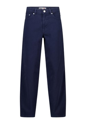Navyblauwe denim jeans met een recht pijpdesign, voorzien van een knoopsluiting, vijf zakken en subtiele stikdetails.