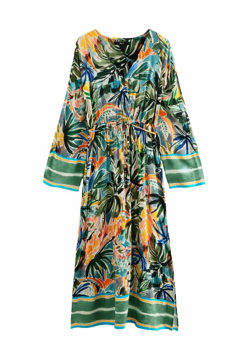 Next KIMONO SLEEVE TIE WAIST - Maksimekko - green blue palm print