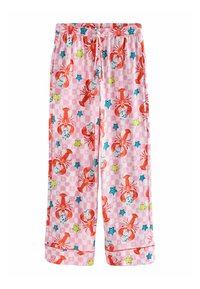 Pajama-Hosen mit Hummer-Muster in Pink, auf einem karierten Hintergrund, mit leuchtenden Hummern und Sternakzenten; elastischer Bund mit Kordelzug.