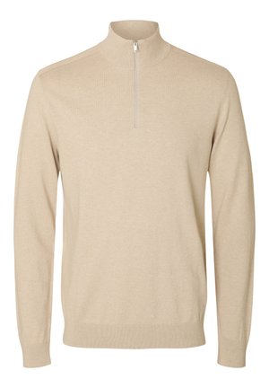 Selected, SLHBERG HALF ZIP - Pulóver - oatmeal