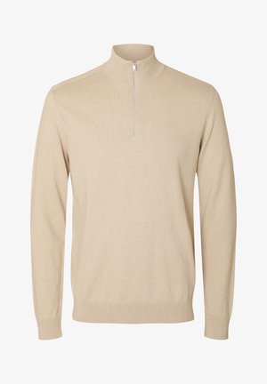 Selected, SLHBERG HALF ZIP - Pulóver - oatmeal