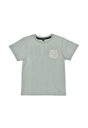 Hellgrünes Kinder-T-Shirt mit kurzen Ärmeln, Rundhalsausschnitt und weißem Text "Live the Sun" sowie einer kleinen Grafik einer Palme auf der linken Brust.