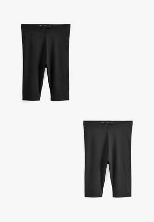 Fekete kerékpáros shorts rugalmas anyagból, félcombig érő hosszúsággal és rugalmas derékkal, amely a kényelmet és a mozgás szabadságát biztosítja.