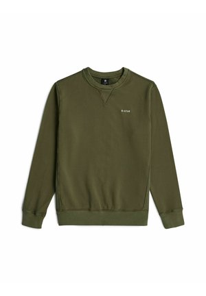 Bluza z długim rękawem w oliwkowym kolorze, z okrągłym dekoltem, ściągaczami przy mankietach i u dołu, małe białe logo G-STAR na lewej piersi.