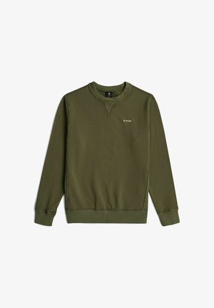 Sweat-shirt à manches longues vert olive à col rond avec poignets et bas-côtes, petit logo blanc G-STAR sur la poitrine gauche.