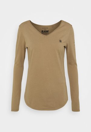 ROLLED EDGE V NECK LONGSLEEVE - Longsleeve - safari