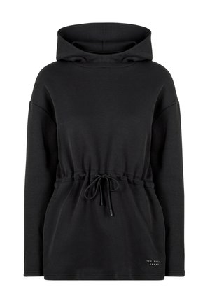 Hoodie noir à manches longues avec taille à cordon de serrage et petit logo "Ted Baker Sport" sur le bas avant droit.