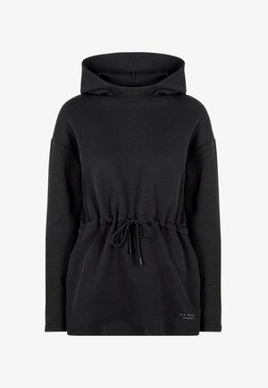 Hoodie noir à manches longues avec taille à cordon de serrage et petit logo "Ted Baker Sport" sur le bas avant droit.