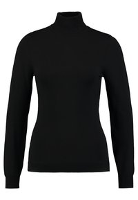 Svart långärmad polotröja med en figurnära silhuett gjord av ribbat stickat material.