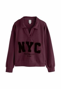 Felpa a collo alto di colore bordeaux, con grafica nera "NYC" e la scritta "NEW YORK CITY est. 1982". Tessuto morbido, polsini a coste.