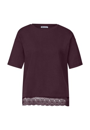 Street One, ROUND-NECK T-SHIRT WITH LACE TRIM AT THE HEM - T-shirt imprimé - rustic rouge