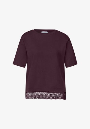 Street One, ROUND-NECK T-SHIRT WITH LACE TRIM AT THE HEM - T-shirts print - rustic rouge