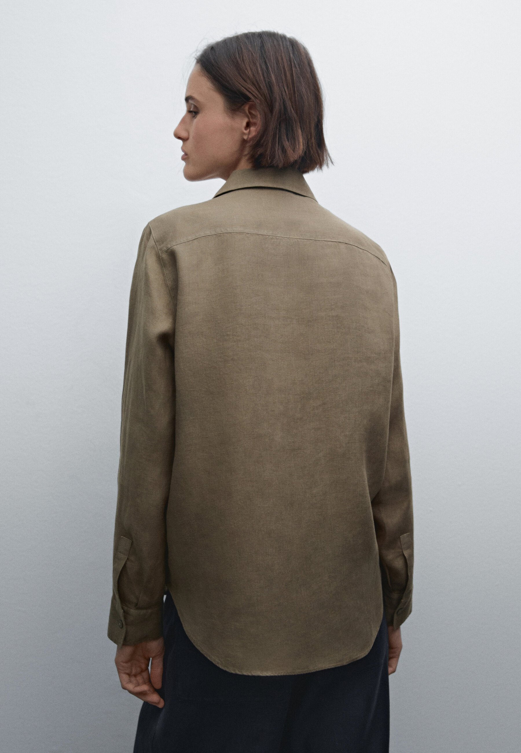 Massimo Dutti FLOWING - Button-down blouse - KHAKI/khaki