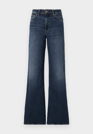 Wijde, donkerblauwe spijkerbroek met hoge taille. Beschikt over een klassiek vijf-pocket ontwerp en subtiele vervaging op de dijen. Metalen knoopsluiting.