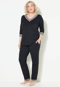 Ulla Popken STREIFENDETAILS V-AUSSCHNITT 3/4-ARM SET - Pigiama - black