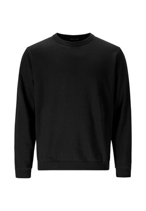 Svart sweatshirt i mjuk bomull, med rund halsringning, långa ärmar, ribbade mudd och nederkant samt en slät textur.