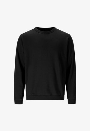 Zwarte sweatshirt van zachte katoen, met een ronde hals, lange mouwen, ribgebreide manchetten en onderkant, en een gladde textuur.