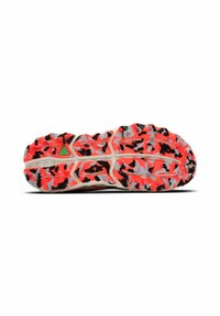 Suola in gomma con un vivace motivo in camouflage rosso e nero, dotata di lugs testurizzati per una buona presa e stabilità su vari terreni.