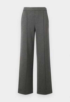 Pantaloni a gamba larga grigi realizzati in un tessuto testurizzato, con una vita liscia e cuciture verticali, dal fit rilassato e fluido.