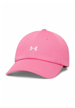 Pink baseball cap with curved brim and small white Under Armour logo centered on front panel.