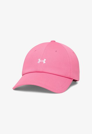 Pink baseball cap with curved brim and small white Under Armour logo centered on front panel.