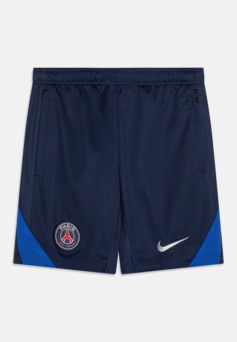 Pantaloni sportivi navy con finitura testurizzata, caratterizzati da un accento blu sul lato, logo del Paris Saint-Germain e un logo Nike argentato.
