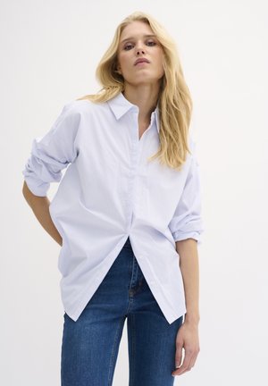 Button-down blouse - light blue striped