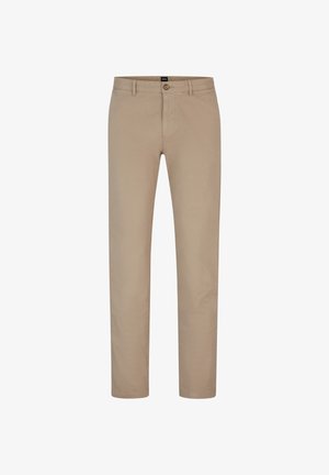 Beige cotton-chino pants with a straight cut, button closure, and front pockets. Smooth texture and minimal stitching details.