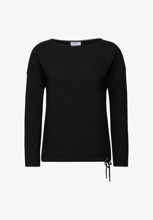 Schwarzes Langarmshirt mit strukturiertem Design, rundem Halsausschnitt und einer Kordelzugdetail am Saum für eine verstellbare Passform. Markenlabel: CECIL.