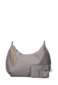 Borsa a spalla in pelle grigia con una finitura liscia, dotata di una tracolla intrecciata, accessori in argento e due tasche removibili per un migliore organizzazione.