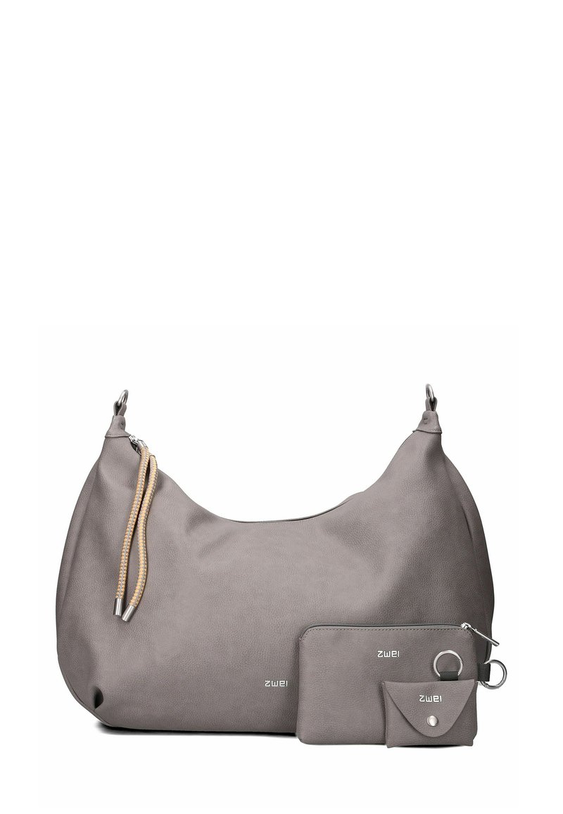 Borsa a spalla in pelle grigia con una finitura liscia, dotata di una tracolla intrecciata, accessori in argento e due tasche removibili per un migliore organizzazione.