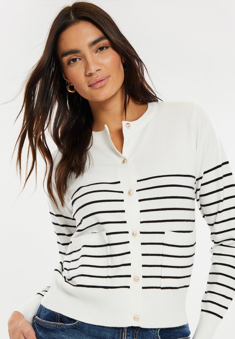 Threadbare christ church buttoned neuletakki ivory stripe valkoinen