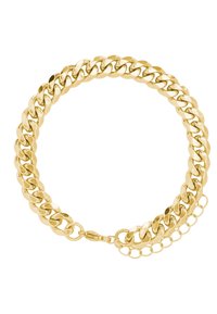 Collana in oro tono con grandi collegamenti intrecciati, finitura liscia, dotata di chiusura a gancio e catena di estensione regolabile.