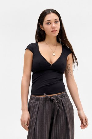 BDG Urban Outfitters JETAIME CAP SLEEVE - T-shirt basique - black