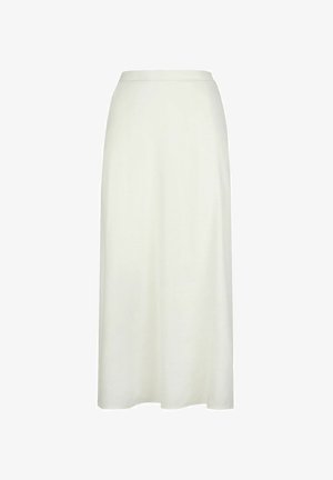 Vit, golv-lång kjol i slät tyg med rak passform och enkel midja, utan synliga mönster eller utsmyckningar.