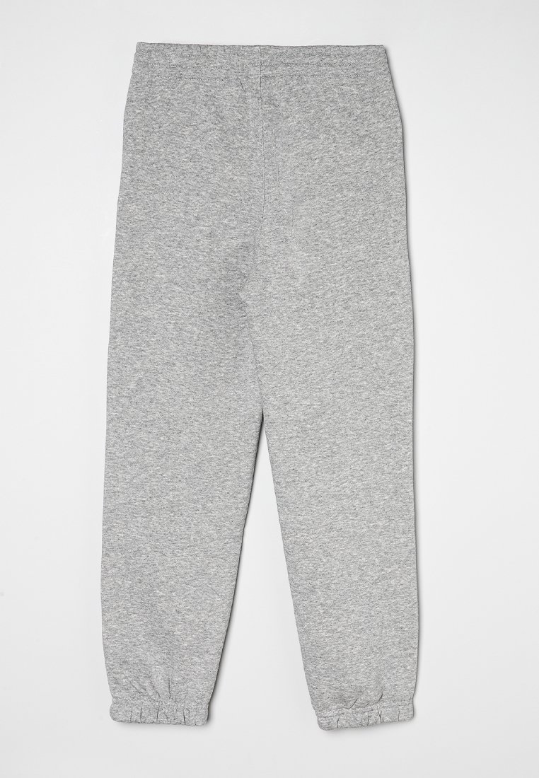 Grijze katoenen sweatpants met een elastische tailleband en vergaarde boorden. Gladde textuur en recht model. Geen patronen of accenten.