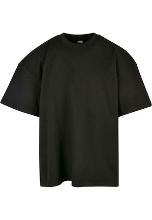 Zwart oversized t-shirt van zachte katoen. Heeft een ronde ronde halslijn en korte mouwen, met een zachte textuur en een minimalistisch ontwerp.